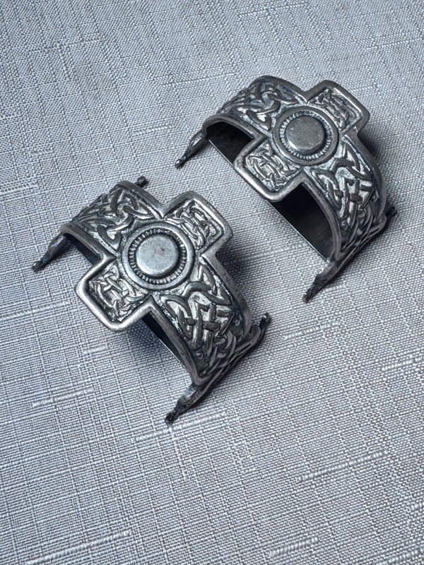 Pair Scottish Silver Celtic Cross Napkin Rings AW Jeffrey Edinburgh 1944 - .925