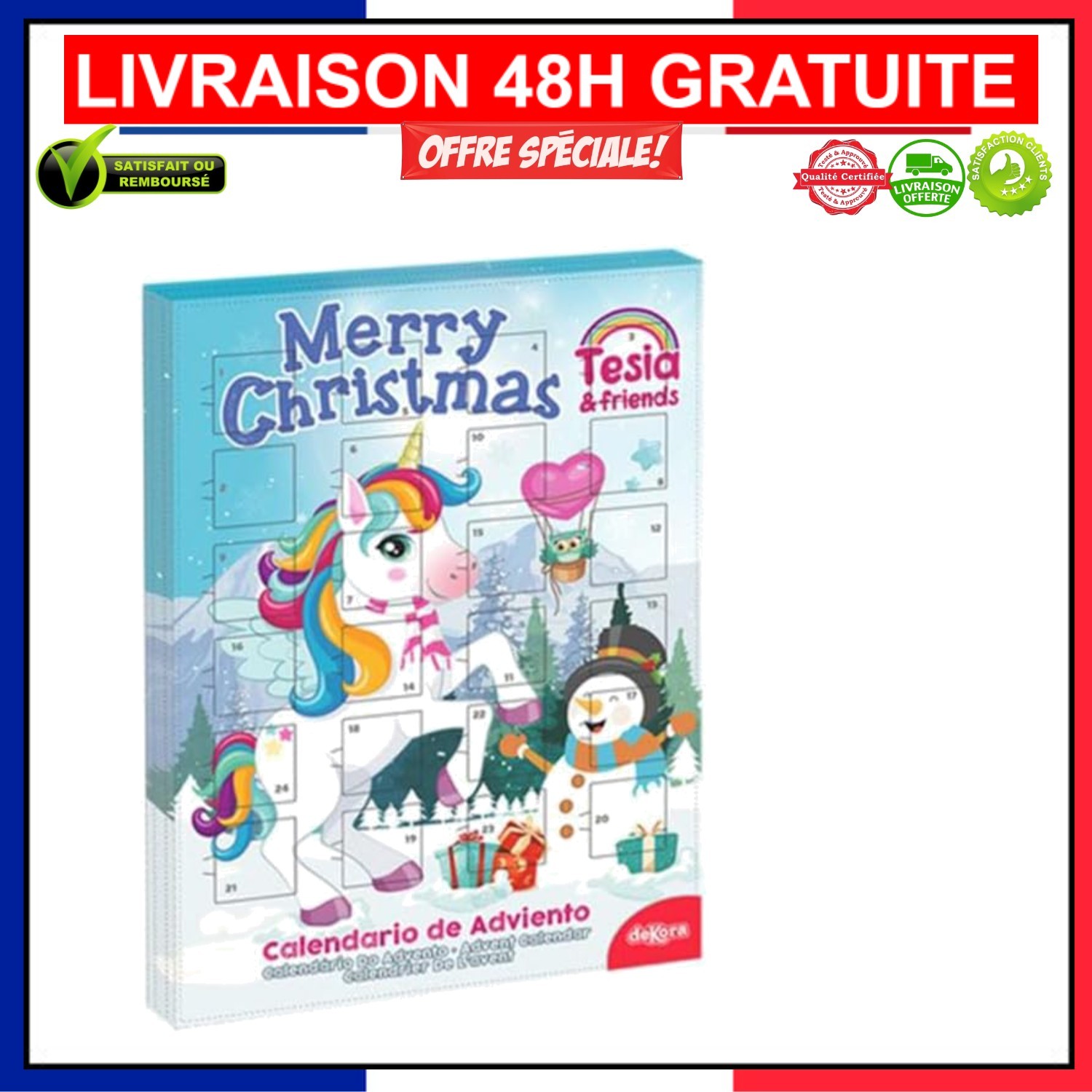 Calendrier de l'Avent Licorne au chocolat au lait pour le goûter de Noël