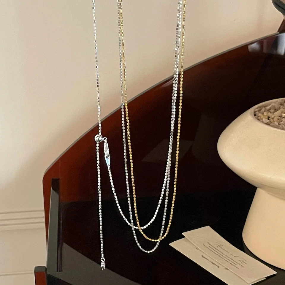 Collar Apilable Ajustable Redondo Brillante Lariat S925 Plata Bolo Y-Collar Foto 2 de 4