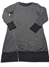 Banana Republic Asymmetrical Zip French Terry Dress Size Large Black Gray