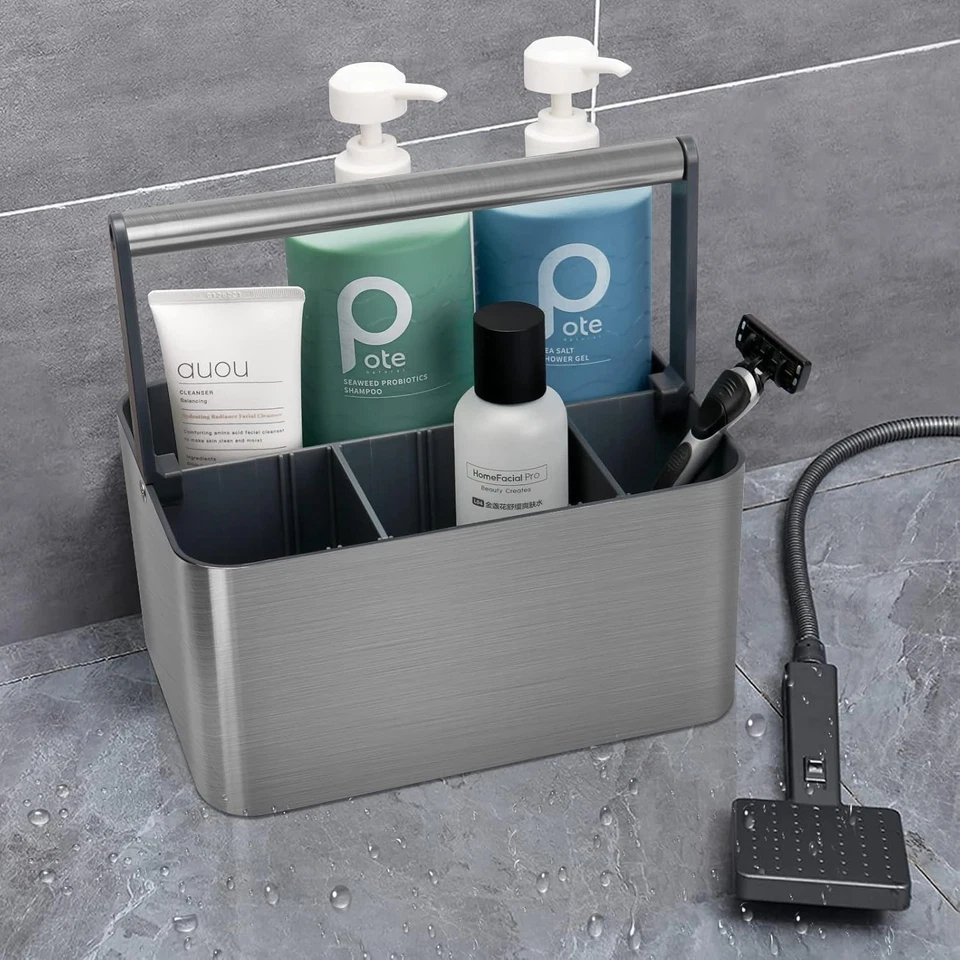 Carrito de almacenamiento de baño, organizador de ducha ajustable para dormitorio, gris Foto 3 de 4