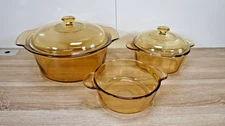 Visions Amber Pots set of 3 Made in France with Lids