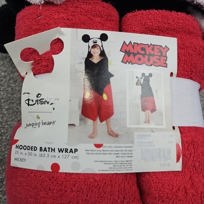 Disney Jumping Beans Hooded Bath Wrap Mickey Mouse Terry Cloth Towel 25''x50''