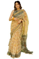 Women's Polyester Kota Doria Geometric Printed Saree with Blouse Piece