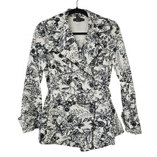 Rampage Coat Womens Small White Floral Trench Belted Lined Collar Pockets