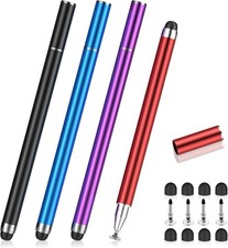 4 Pack Stylus Pens for Touchscreens, 2-in-1 High Black/Blue/Purple/Red