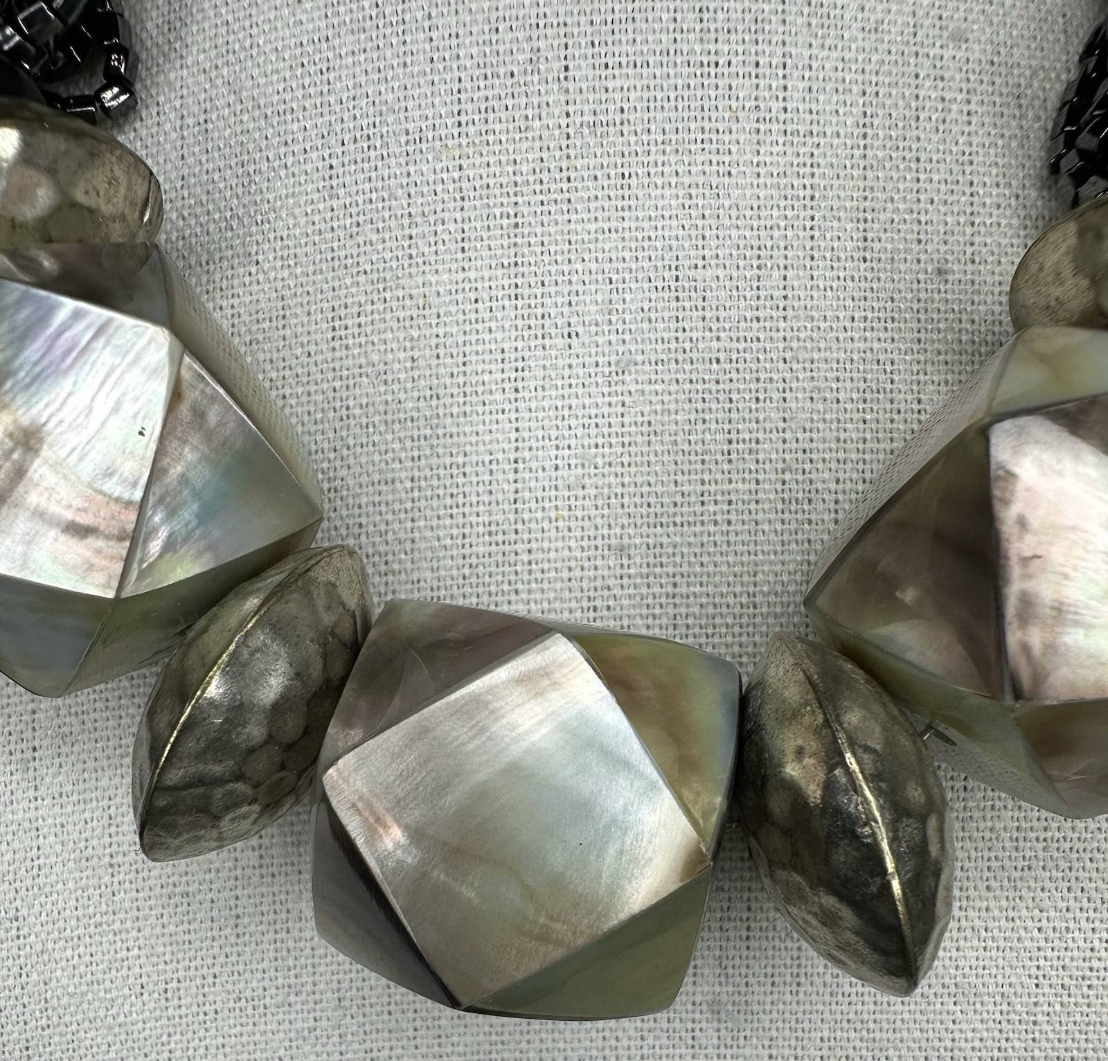 ARTISAN Statement Necklace Geometric MOP Black Mu… - image 3