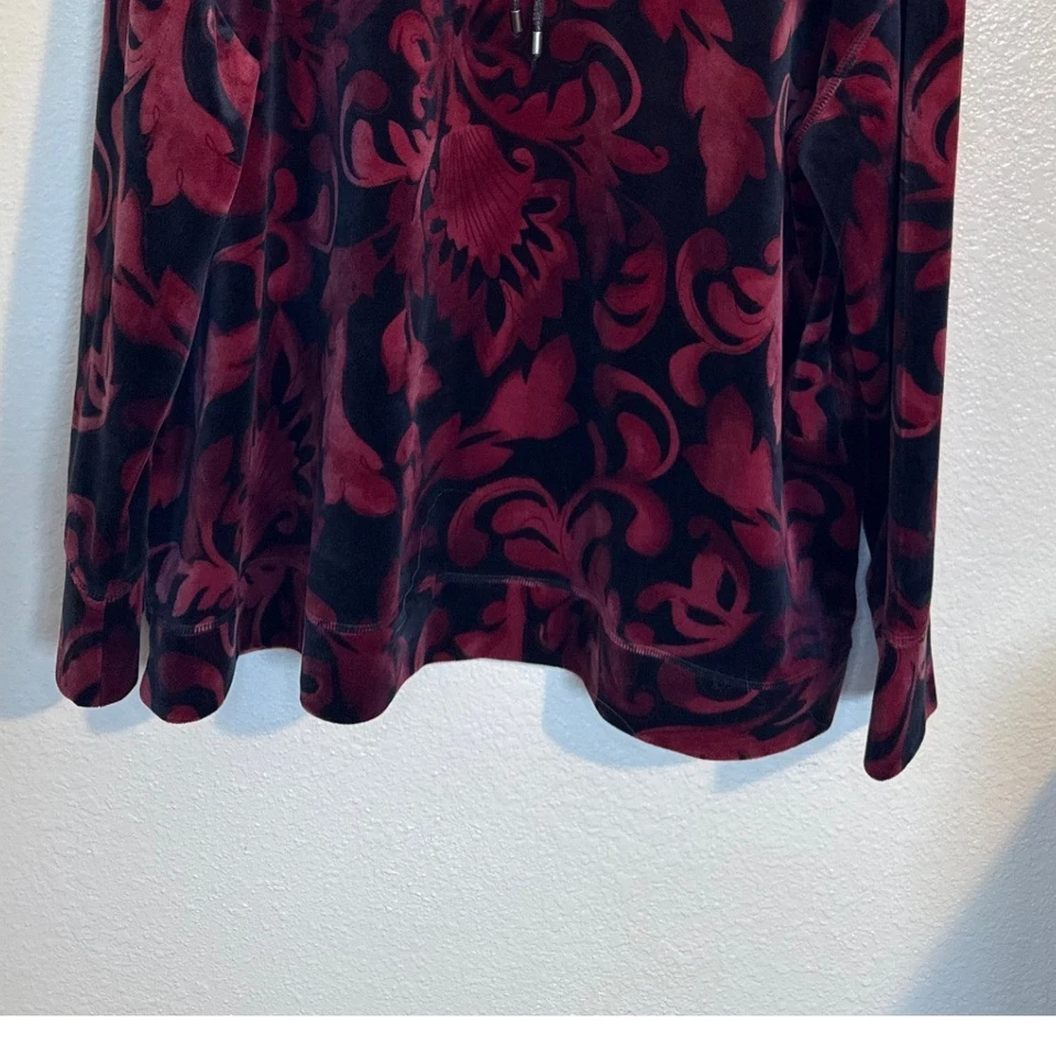 Chicos Top Women 3 XL Red Black Velvet Burnout Floral Cowl Neck Cozy Holiday - Image 3 of 4