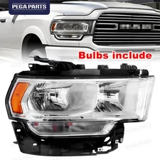 Halogen Headlight For 2019-2024 Ram 2500 3500 Right Passenger Side Chrome Bezel