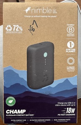 NEW Nimble Champ 10,000mAh 18W PD FAST Portable Charger Power Bank - Black