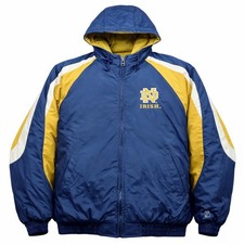 Vintage Logo 7 Notre Dame Fighting Irish Puffer Jacket Mens XL Navy Gold Hooded