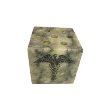 Vintage Marble Pen Pencil Holder Desk Organizer Caduceus Medical Symbol Cube