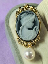 925 sterling silver Agate Cameo Brooch vintage jewelry Pendant estate jewelry