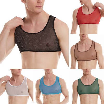 Herren Mesh Tank Top Ärmelloses Muskel Crop Tops U Ausschnitt Sport Weste