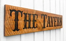 The Tavern Sign - Carved in a Solid Wood Board Rustic Distressed Western Saloon