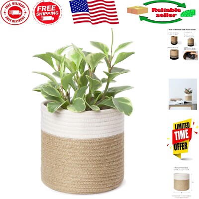 Versatile 7.5'' Cotton Rope Coiled Basket - Perfect for Planters & Storage