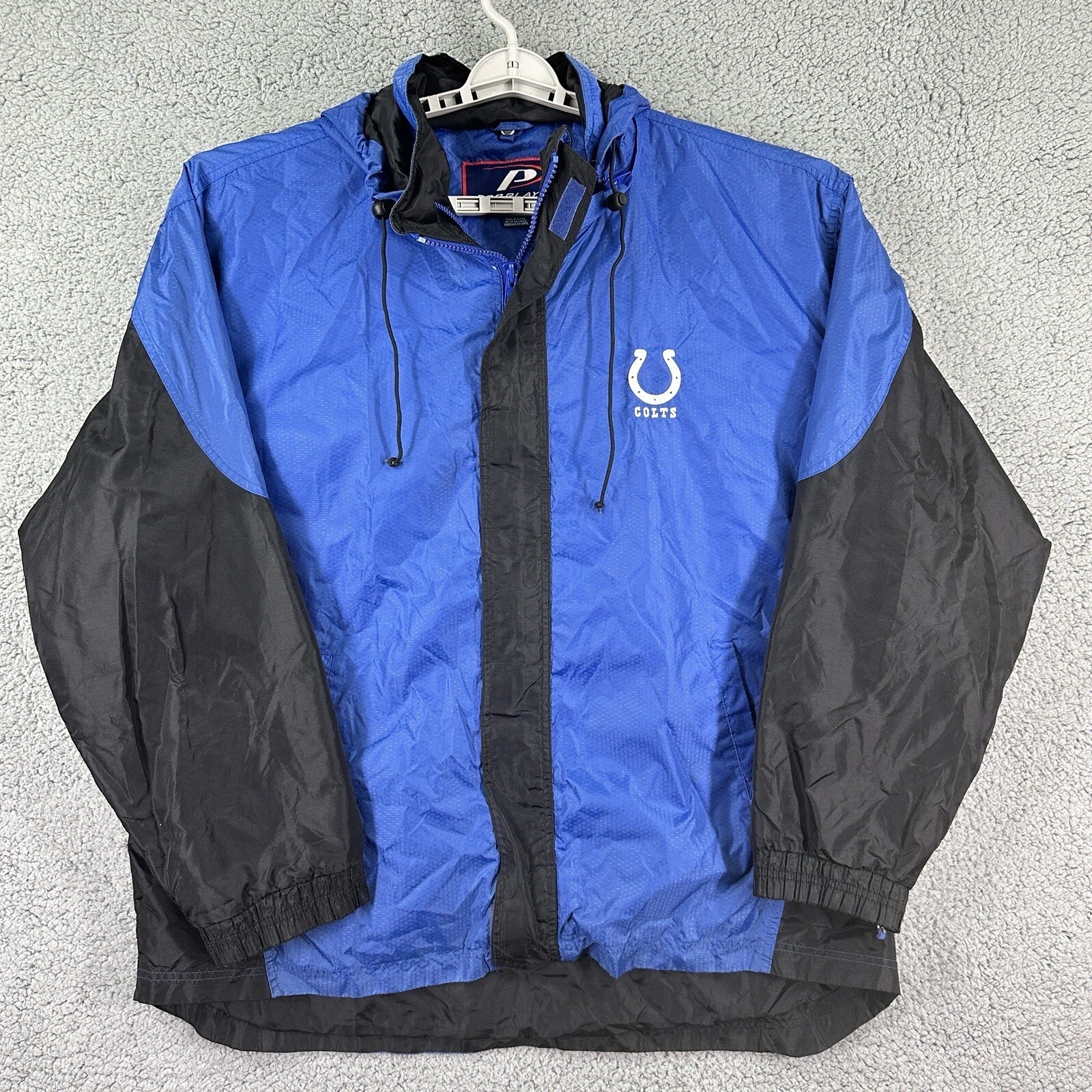 Indianapolis Colts Pro Player Color Block Windbreaker Jacket 90s L Blue