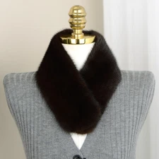 Real Fur Mink Scarf Wrap Shawl Stole Collar Brown Genuine Winter Unisex Warm