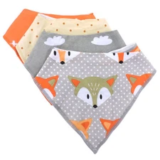 BABYGOAL Baby Bandana Drool Bibs Set of 4 4bb10-10 Fox, Clouds, Orange Dots