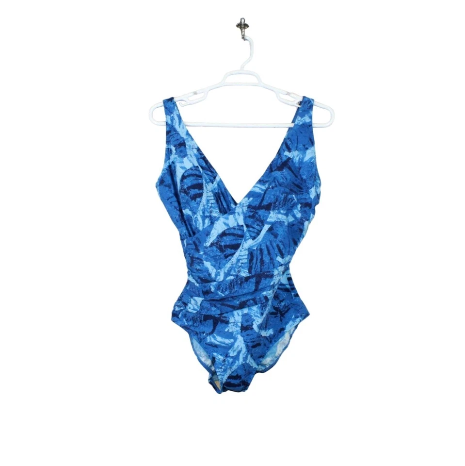 NWT LL Bean Women's Shaping Swimwear Tanksuit Navy Leaves Print Size 18 - Image 2 of 4