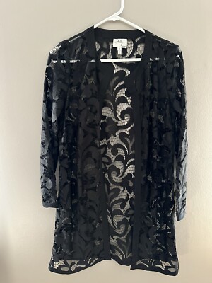 MILLY OF NEW YORK Black Sheer Lace Long Sleeve Evening Open Coat Blouse Sz:2