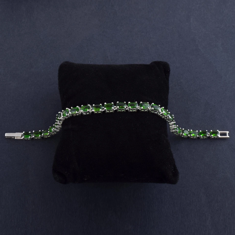 Nuevo Brazalete Diópsido Cromo Natural Plata de Ley 925 Joyería Regalo para Amigo Foto 3 de 3