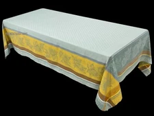 French Provencal Jacquard Woven Tablecloth Sunflowers Green 63X98 Made France