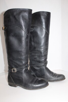 Frye Dorado Womens Black Leather Riding Knee High Tall Boots