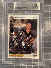 1991-92 UPPER DECK #156 MARIO LEMIEUX STANLEY CUP PENGUINS SIGNED CARD BECKETT