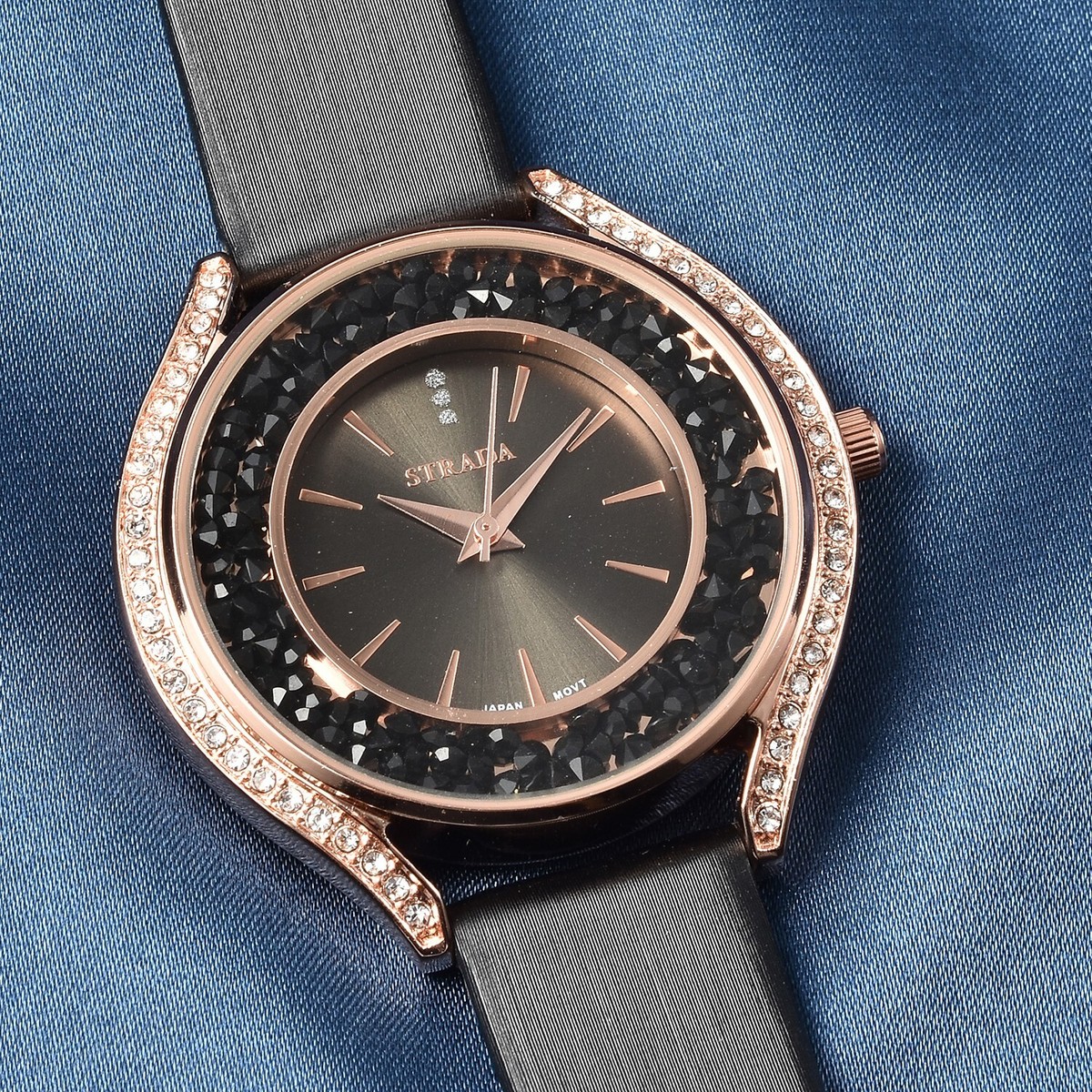 Strada Austrian Crystal Japanese Movement Watch with Black Faux Leather Strap Buy Strada Austrian Crystal Japanese Movement Watch with  main image 4