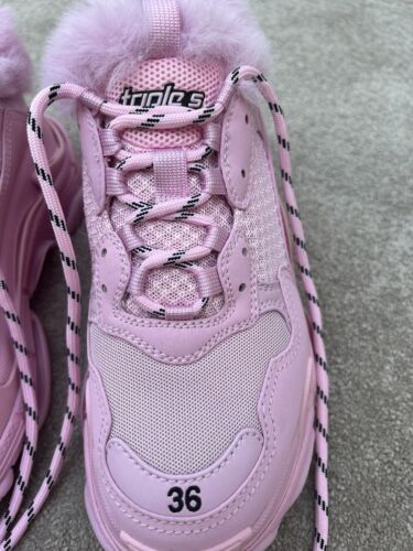 Balenciaga Triple S Pink Fur Lined Trainers Size 3 Uk 36 - Picture 2 of 10