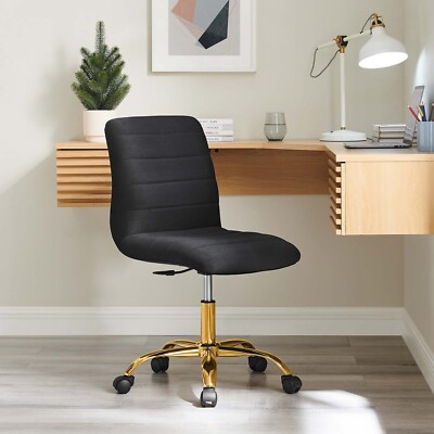 Modway Ripple Armless Mid-Back Performance Velvet Office Chair in Gold Black