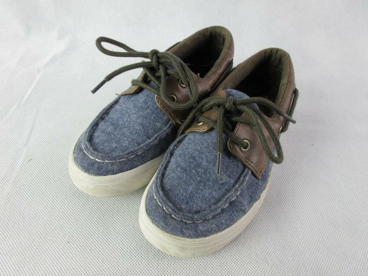 OLD NAVY CHAMBRAY DENIM LACE-UP BOAT SHOES BLUE BOY'S 13 EUC