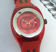GUCCI 137.1 Sync Red Rubber Band Quartz Movement Watch 46 MM