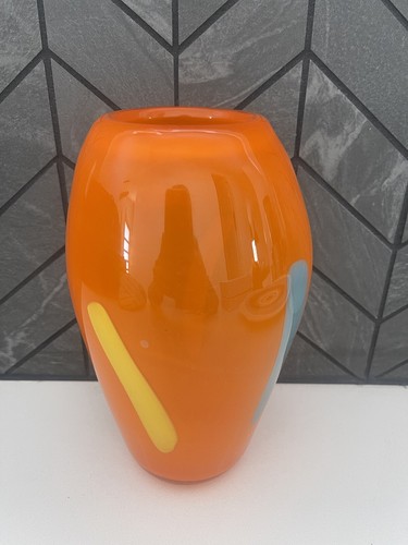 Formentello Murano Orange Vase Art Hand Blown Glass Italy Signed - Picture 4 of 8