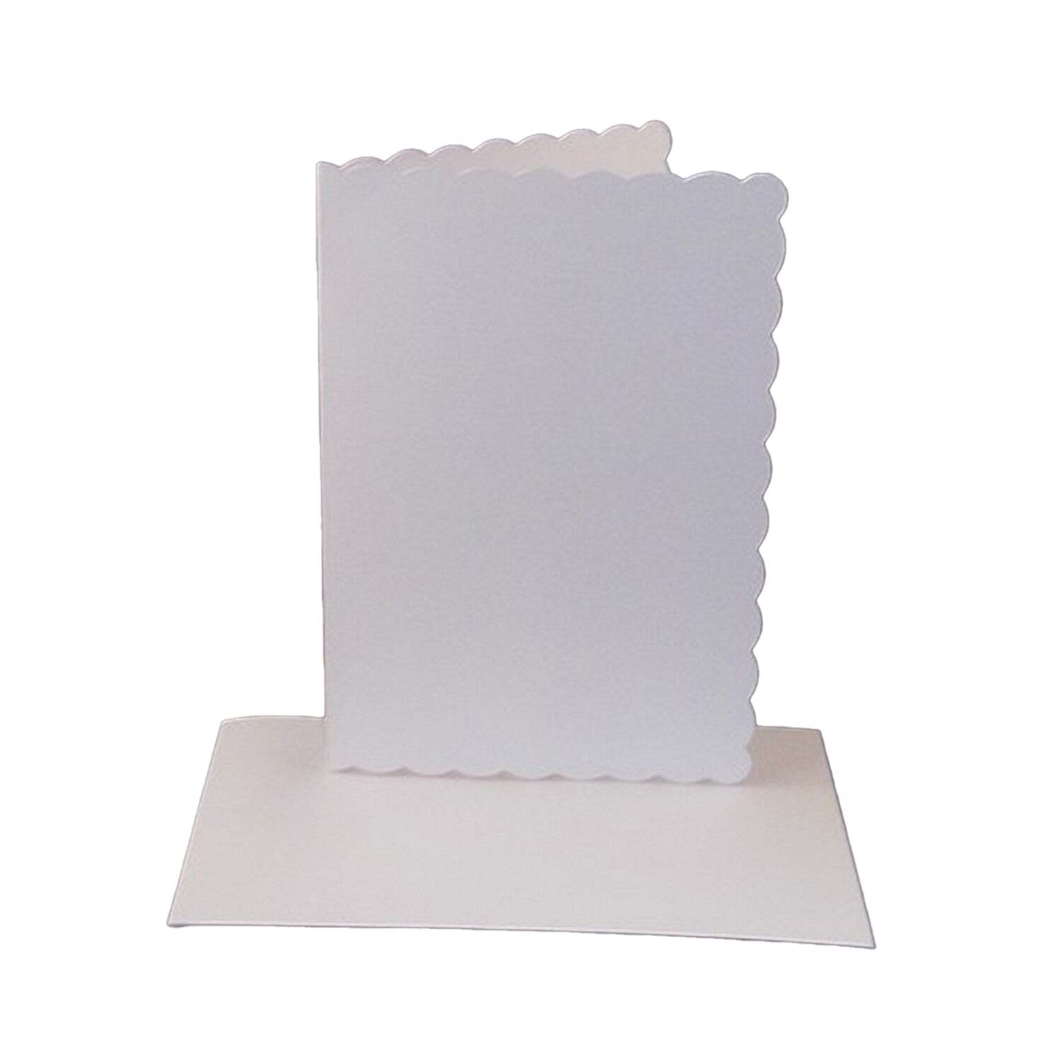 50 Pack - 5x7 Scalloped White Card Blanks & Envelopes - 300gsm - Pre Creased