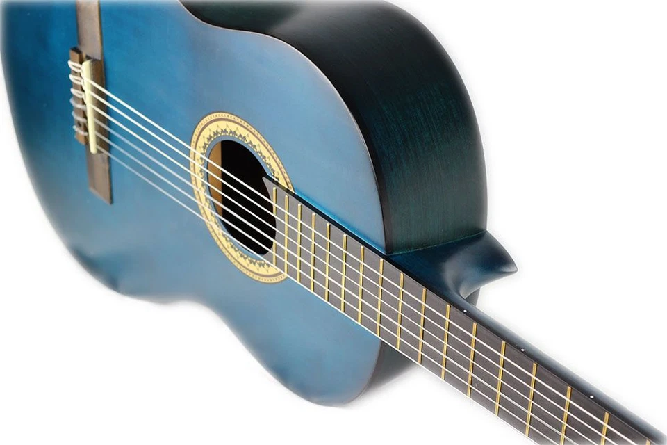 Chitarra Classica 3/4 ridotta Valencia  mogano blu trasparente VC203TBU - Immagine 3 di 4