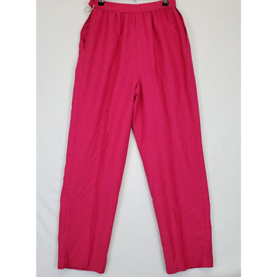 TanJay Chiffon Pleated Pants Women 8 Straight Leg Fuchsia Pink Side Button VTG