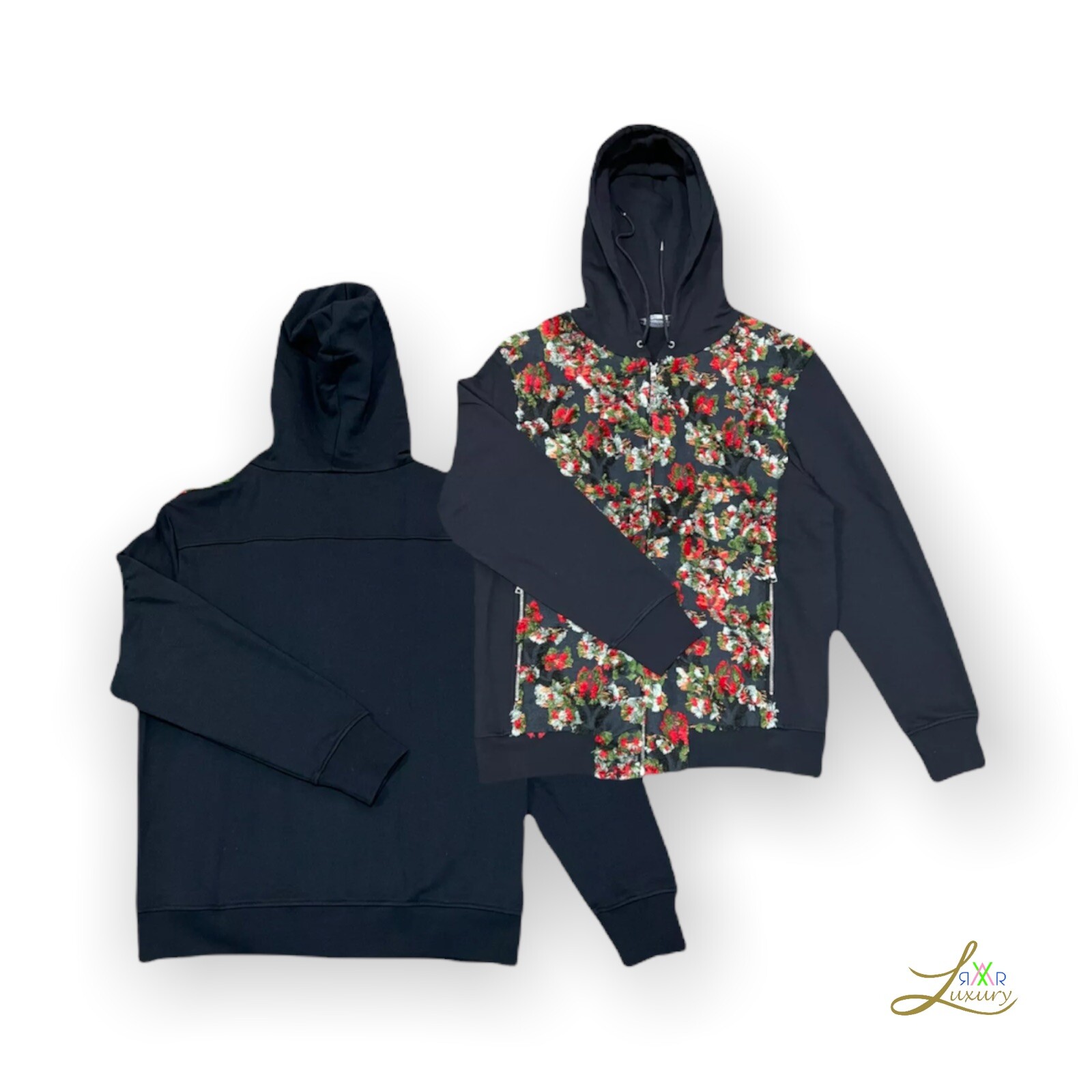 Alexander McQueen Floral Hoodie Black Cotton Zip Logo Designer