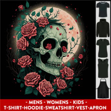 Death at Moon Skull With Roses at Night Gothic Mens Womens Kids Unisex