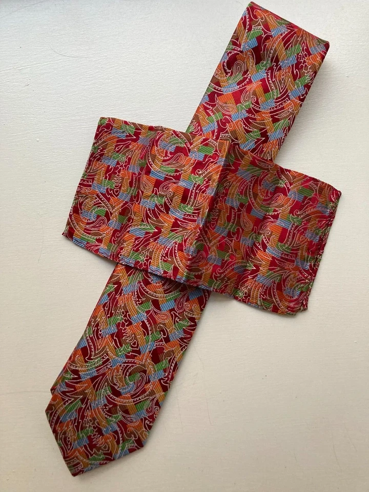 STEVEN LAND-GRAN NUDO-Corbata/Bolsillo Cuadrado de Seda Hecho a Mano para Hombres Multicolor 65" Foto 2 de 3