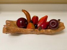 Hand Carved Burl Wood Log Bowl  Wooden Fruit Set 19  Long Table Centerpiece