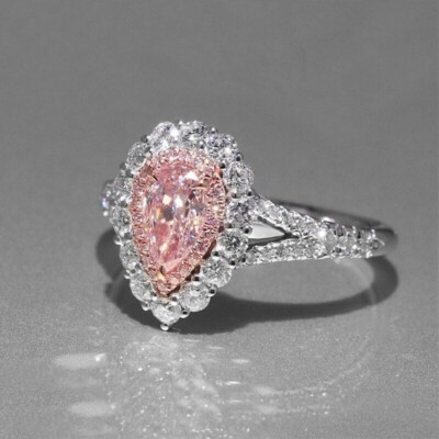 Halo Engagement Ring 2.50Ct Pink Pear Simulated Diamond 14k White Gold in Size 8
