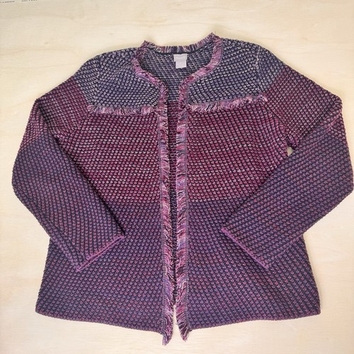 Chico’s Womens Sweater Ombre Purple Open Cardigan 1 P MP Medium Fringe Petite - 第 1/10 張圖片