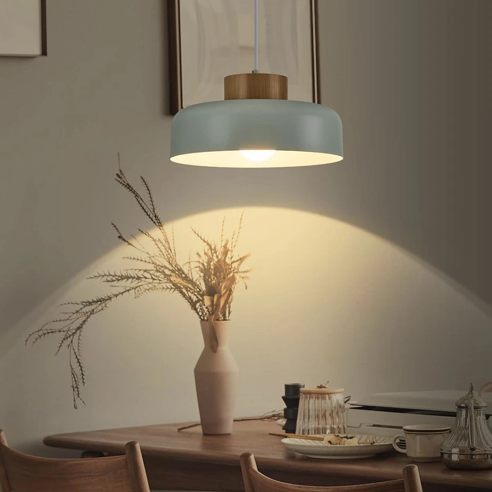 全新 Anthropologie 复古绿色金属悬挂木质复古吊坠灯具 — 第 2/4 张图片