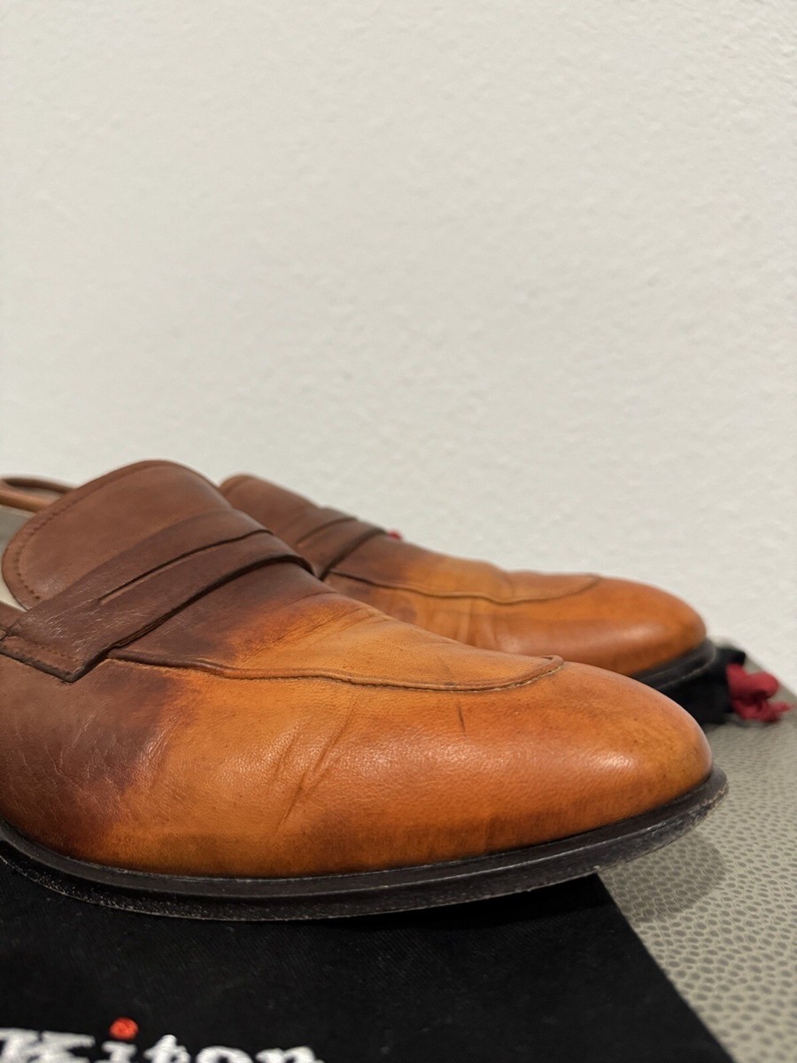Kiton Brown Dress Loafers Shoes Size 8.5 Burnished Brown Leather $1,850 Italy View 4
