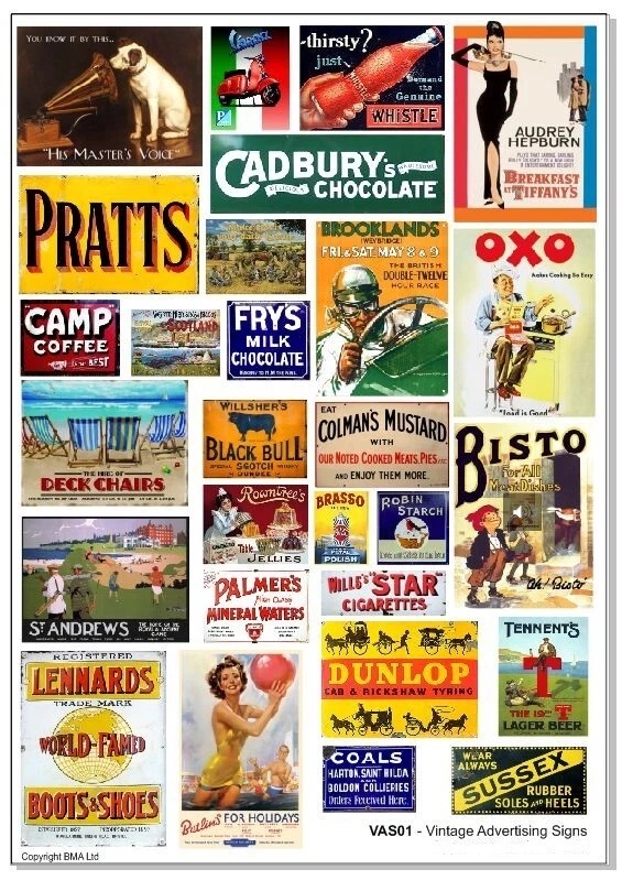 Becc Vintage Advertising Signs 1:43 Vinyl Decals for Model Railway Dioramas