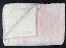 Lullaby Kids Thick Sherpa Pink Cream Chevron Embossed Baby Blanket 29.5" x 40"