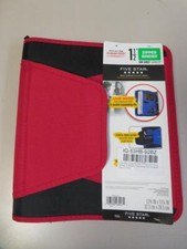 Five Star 1.5" Ring Zipper Binder with 3 Pocket Expanding File Red and Black
