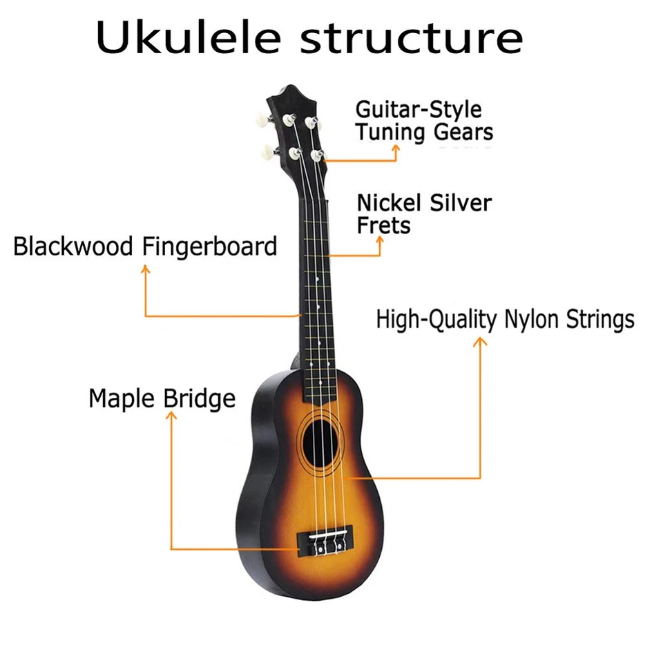 Ukelele soprano para principiantes, kit de inicio de ukeleles de tilo de 21 pulgadas con nailon Foto 4 de 4